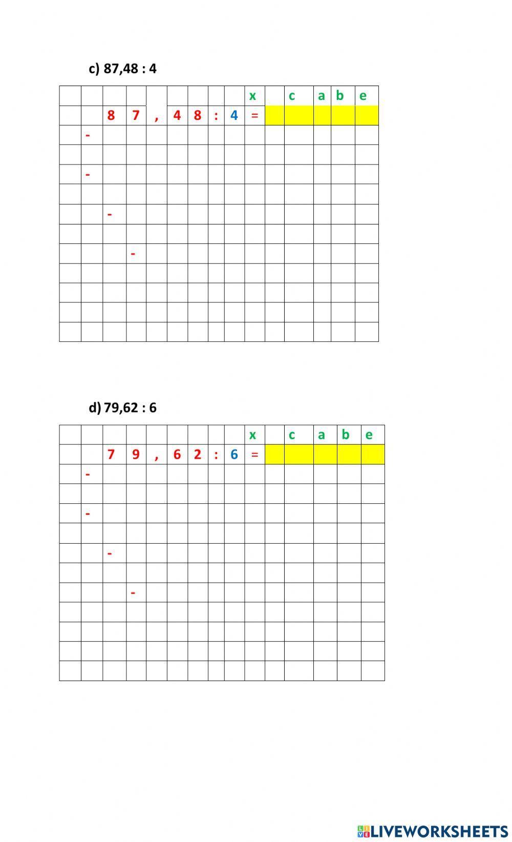 División de un decimal por uno natural