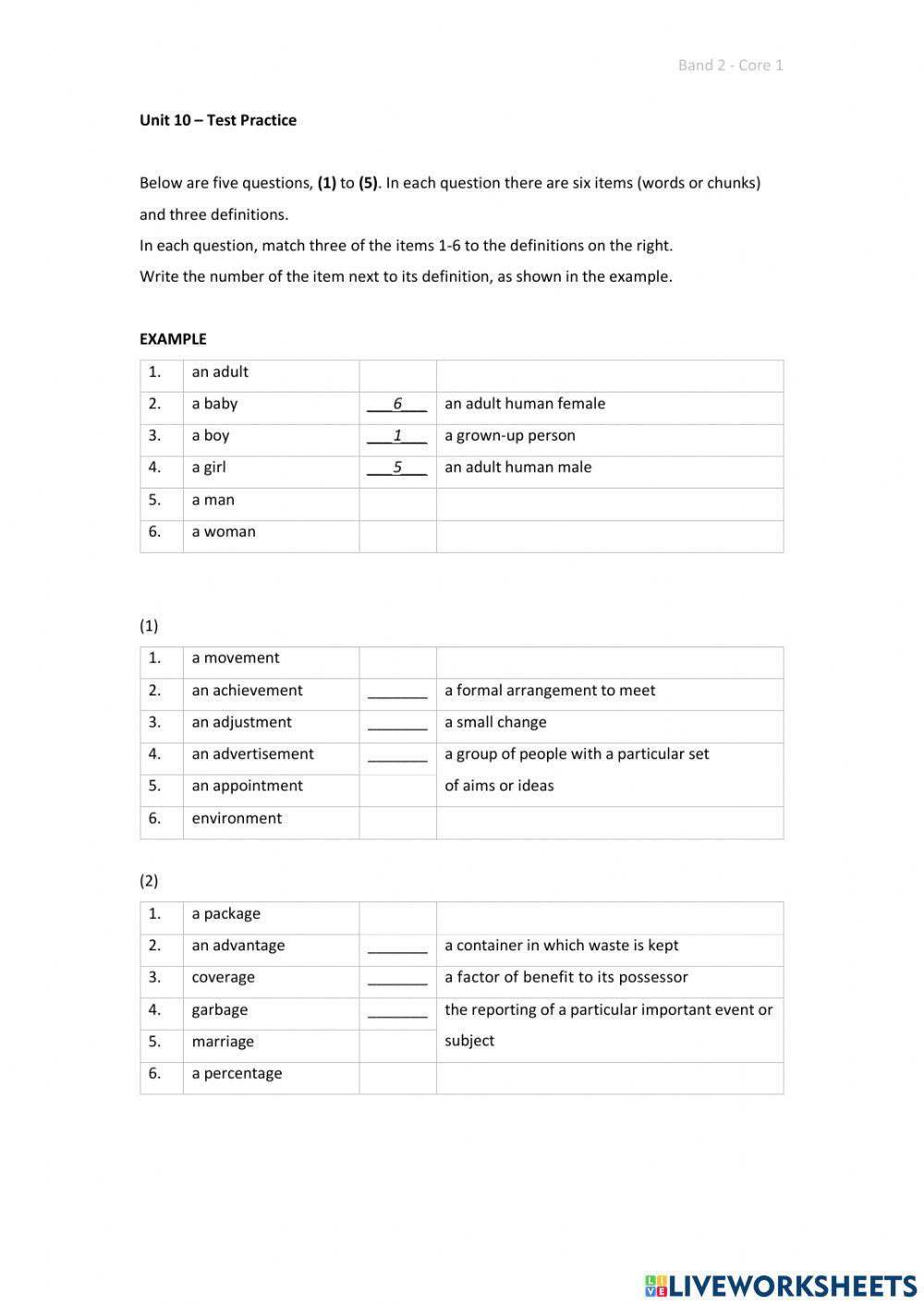Band 2 (Core 1) - Unit 10 - Test