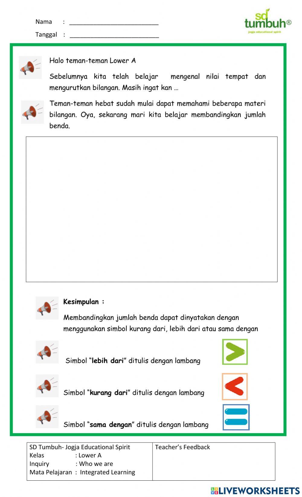 Integrated Learning-Membandingkan bilangan-1-20