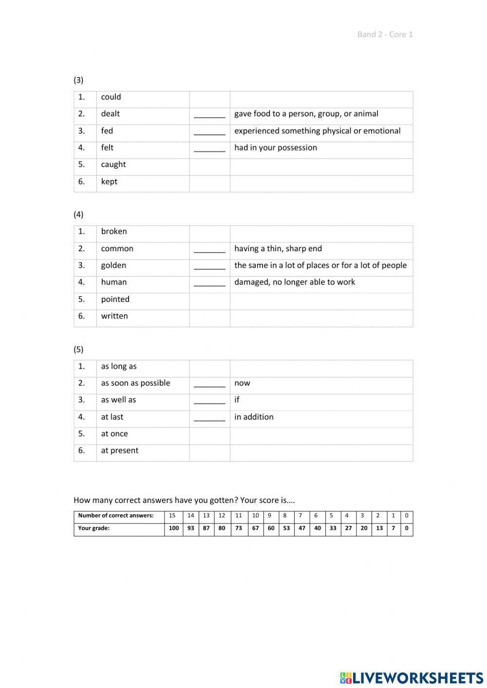 Band 2 (Core 1) - Unit 13 - Test