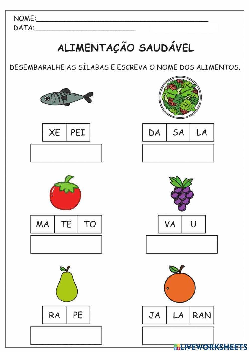 Ordenando sílabas formando palavras.