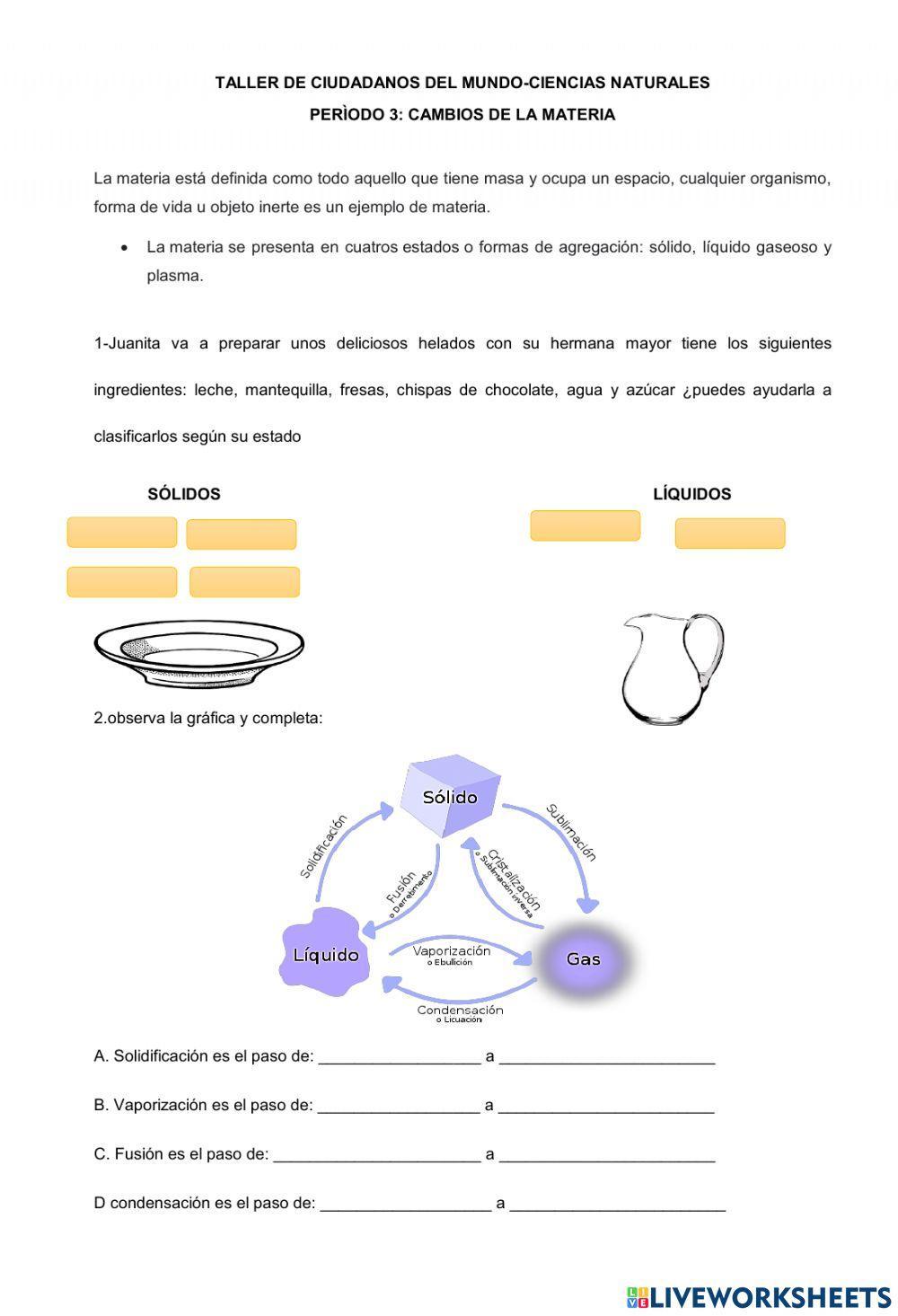Taller cambios de la materia