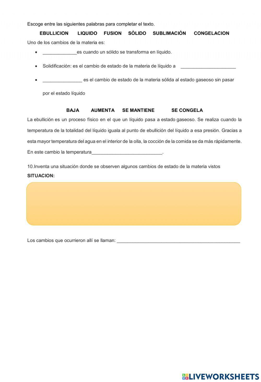 Taller cambios de la materia