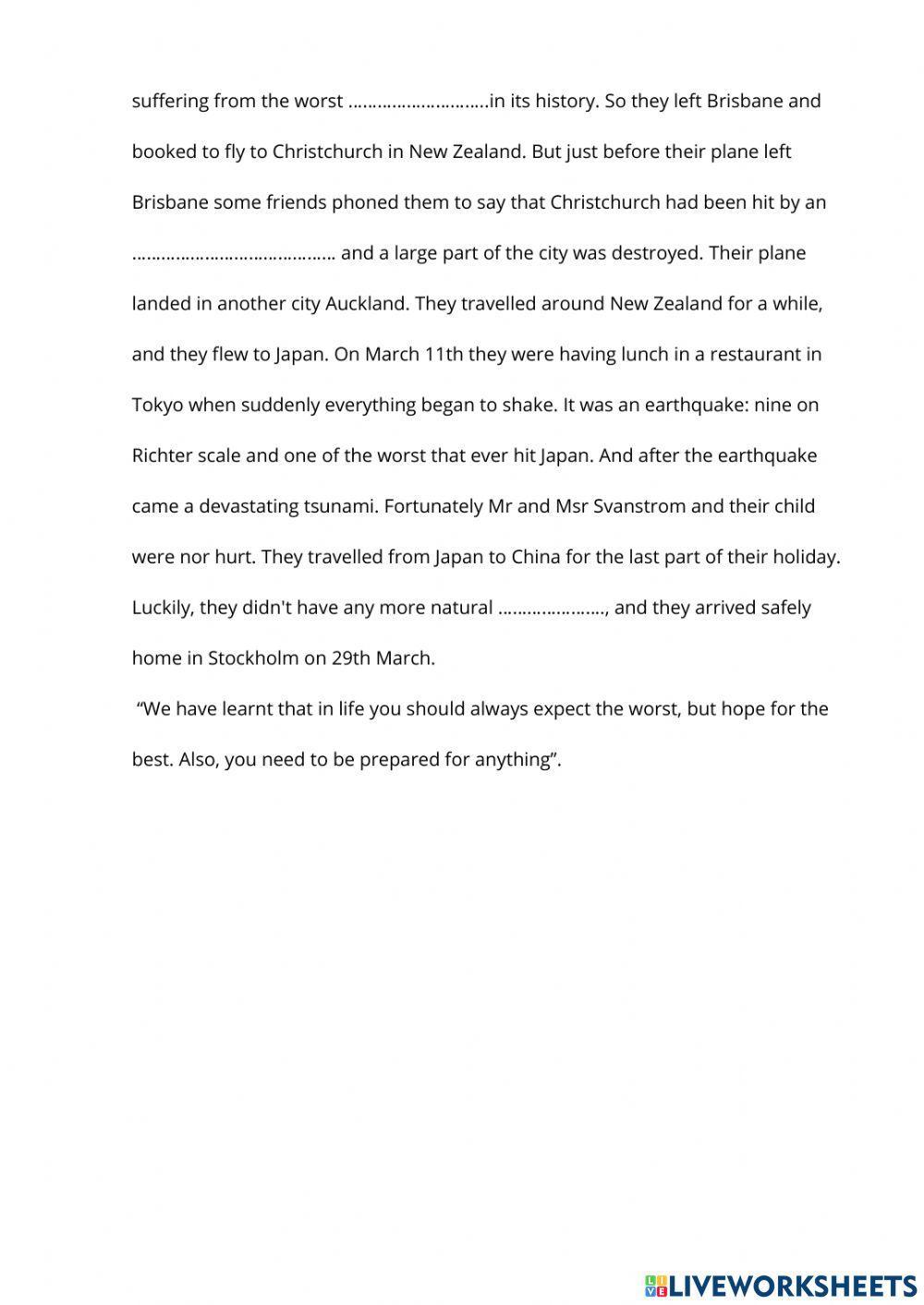 Natural disasters family trip