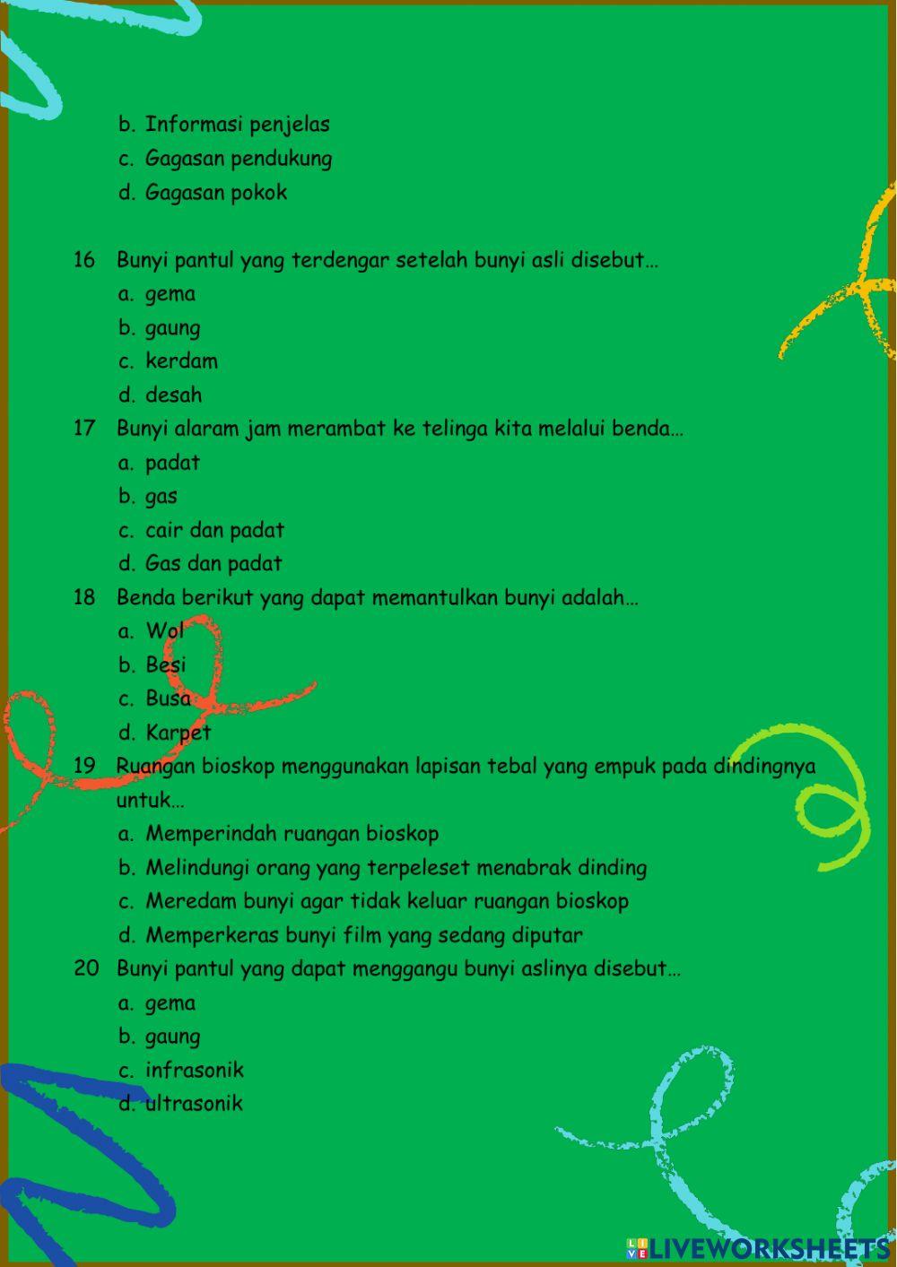 Ulangan Harian Kelas 4 Tema 1 Subtema 3