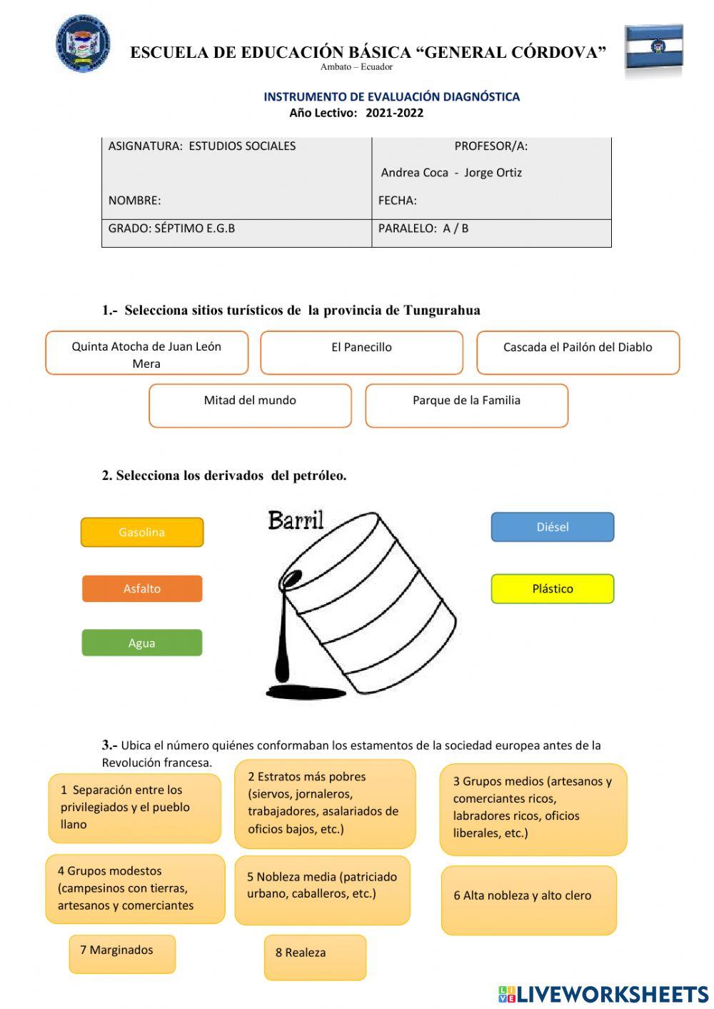 Evaluación diagnóstica EE.SS 7 mo