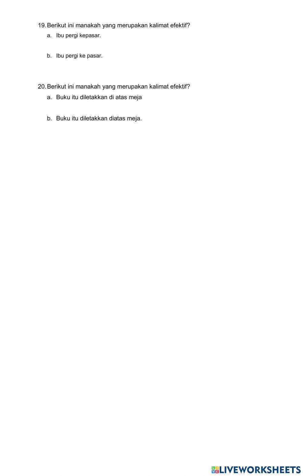 Soal evaluasi bahasa indonesia kalimat efektif