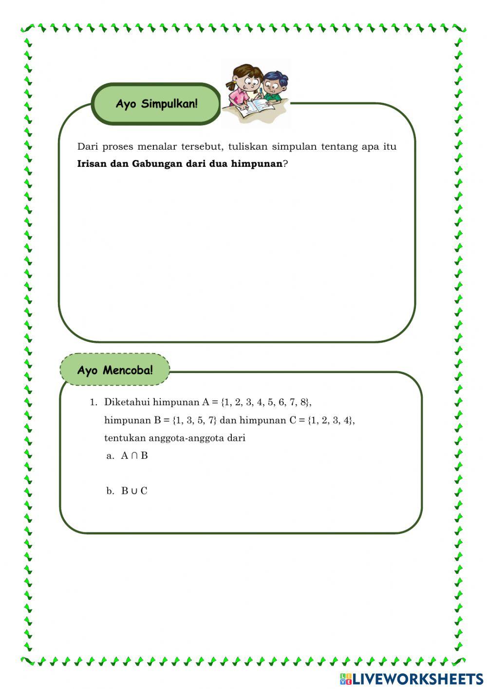 OPERASI HIMPUNAN (IRISAN DAN GABUNGAN)