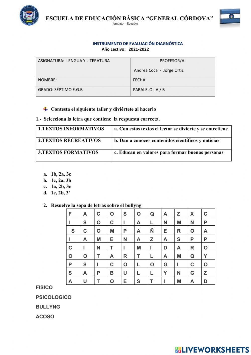 Evaluación diagnóstica LL 7 mo