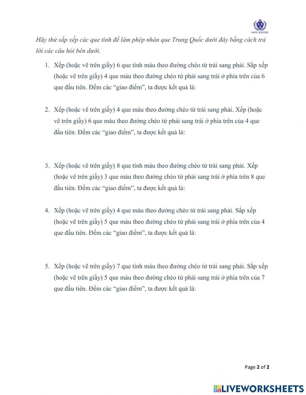 Que Trung Quốc - Phép nhân với số có một chữ số