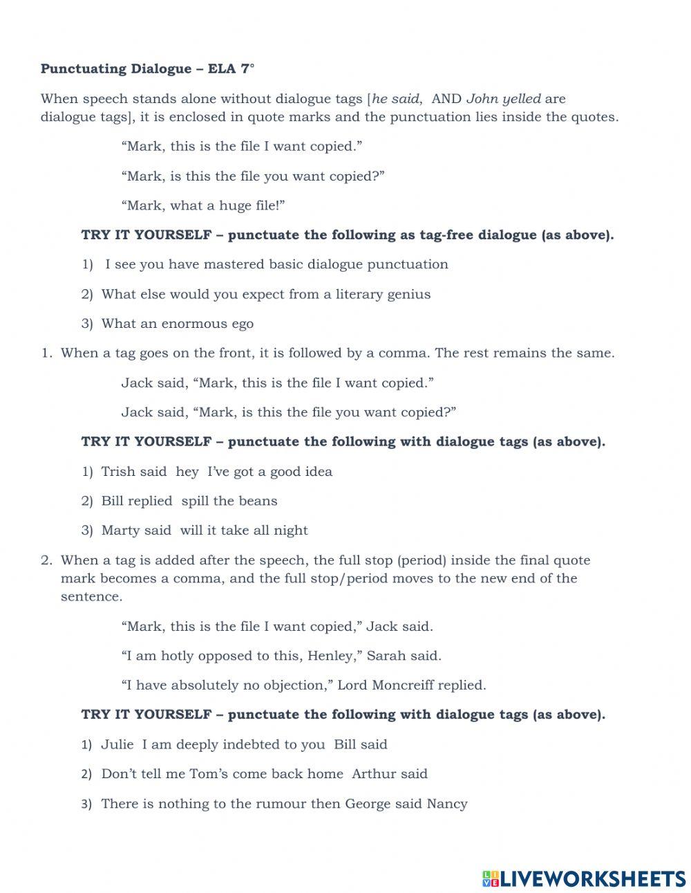 Punctuating Dialogue - ELA 7°