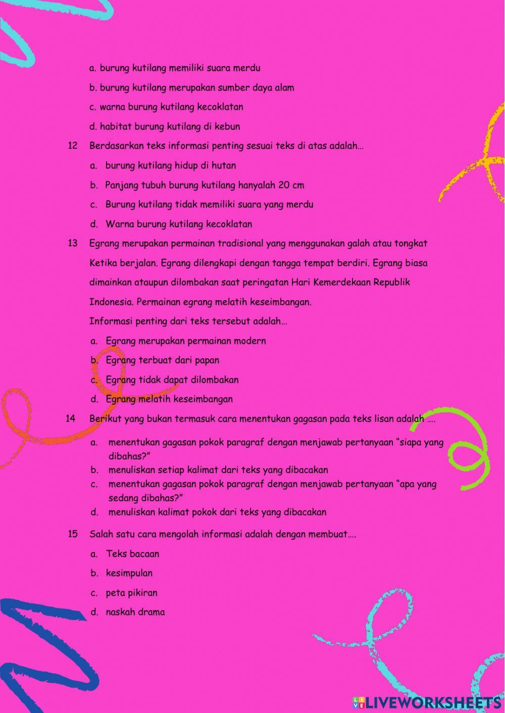 Ulangan Harian Kelas 4 Tema 2 Subtema 1