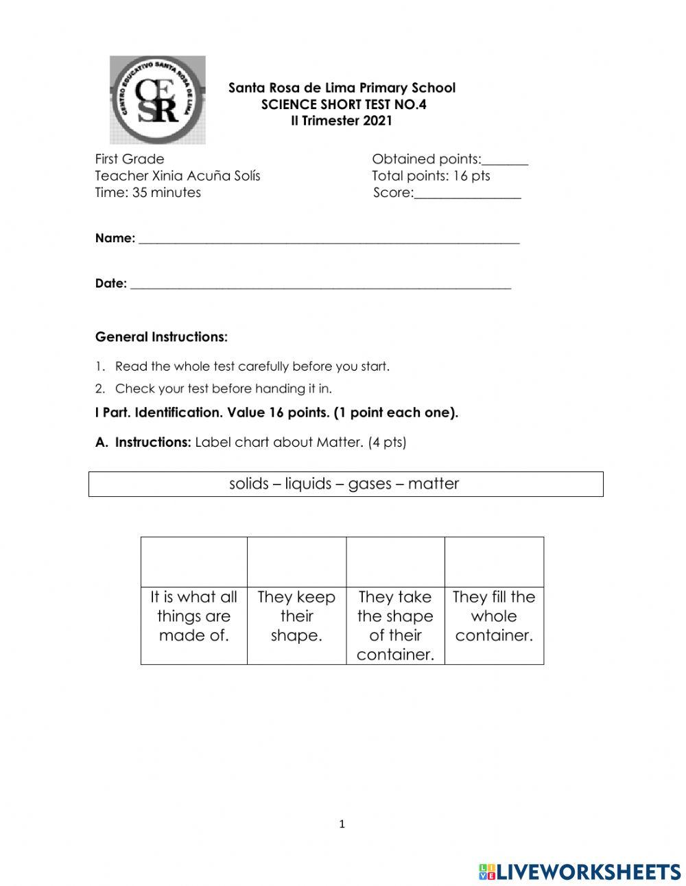 Short Test no.4- 1Grade II TRi