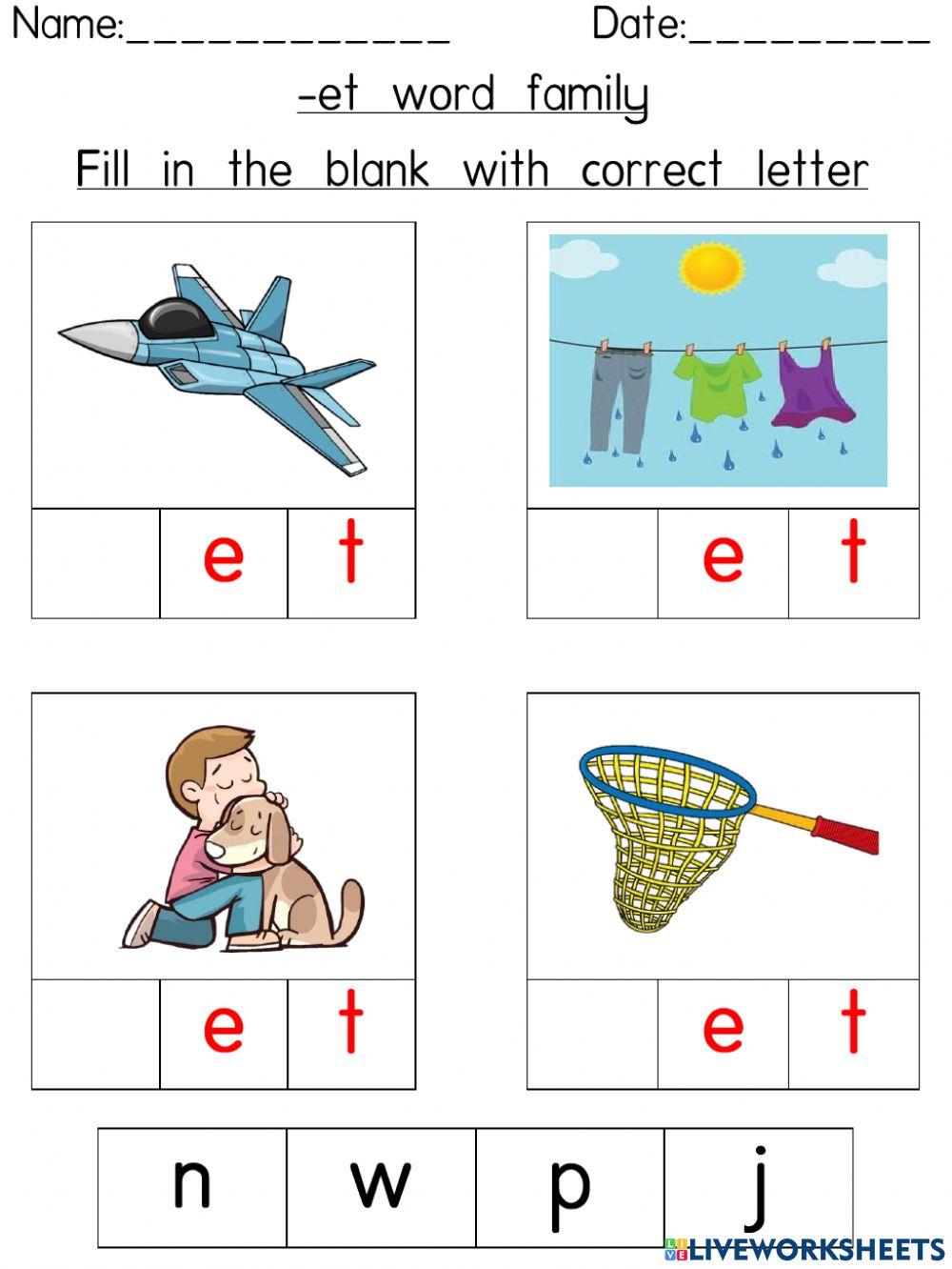 -et word family (Fill in the blank with correct letter)-2