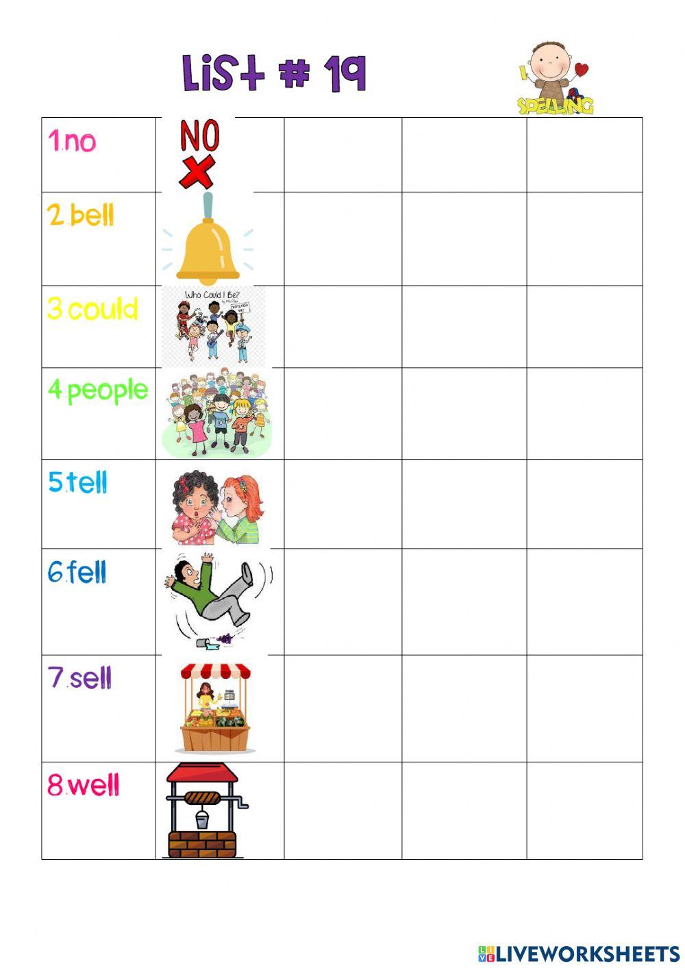 Spelling list Spelling list