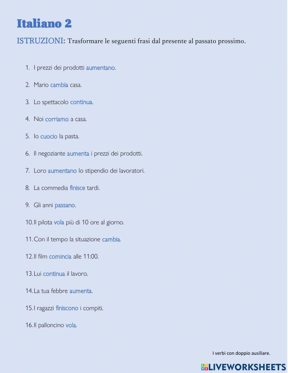 I verbi con doppio ausiliare