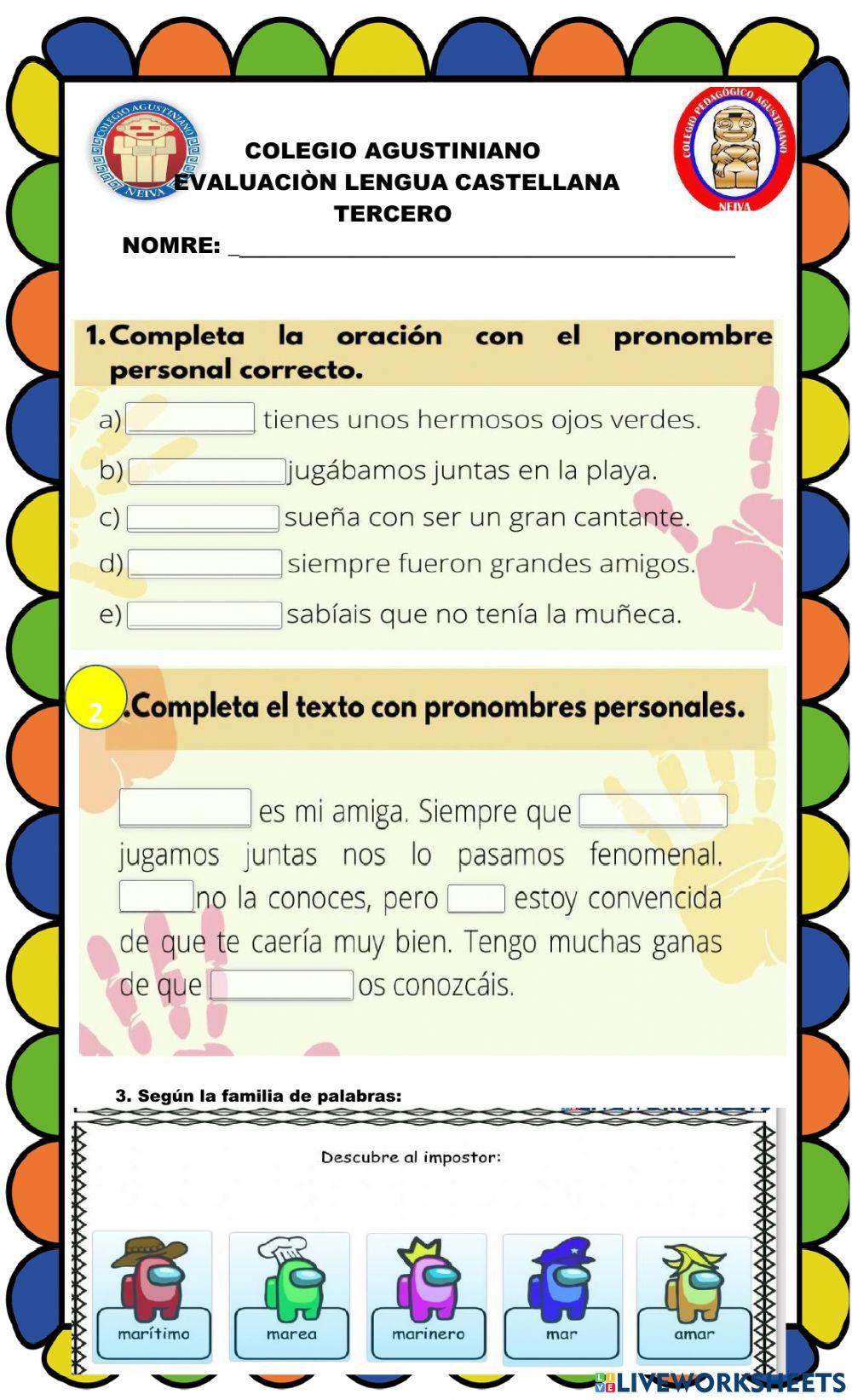 Evaluaciòn lengua tercero