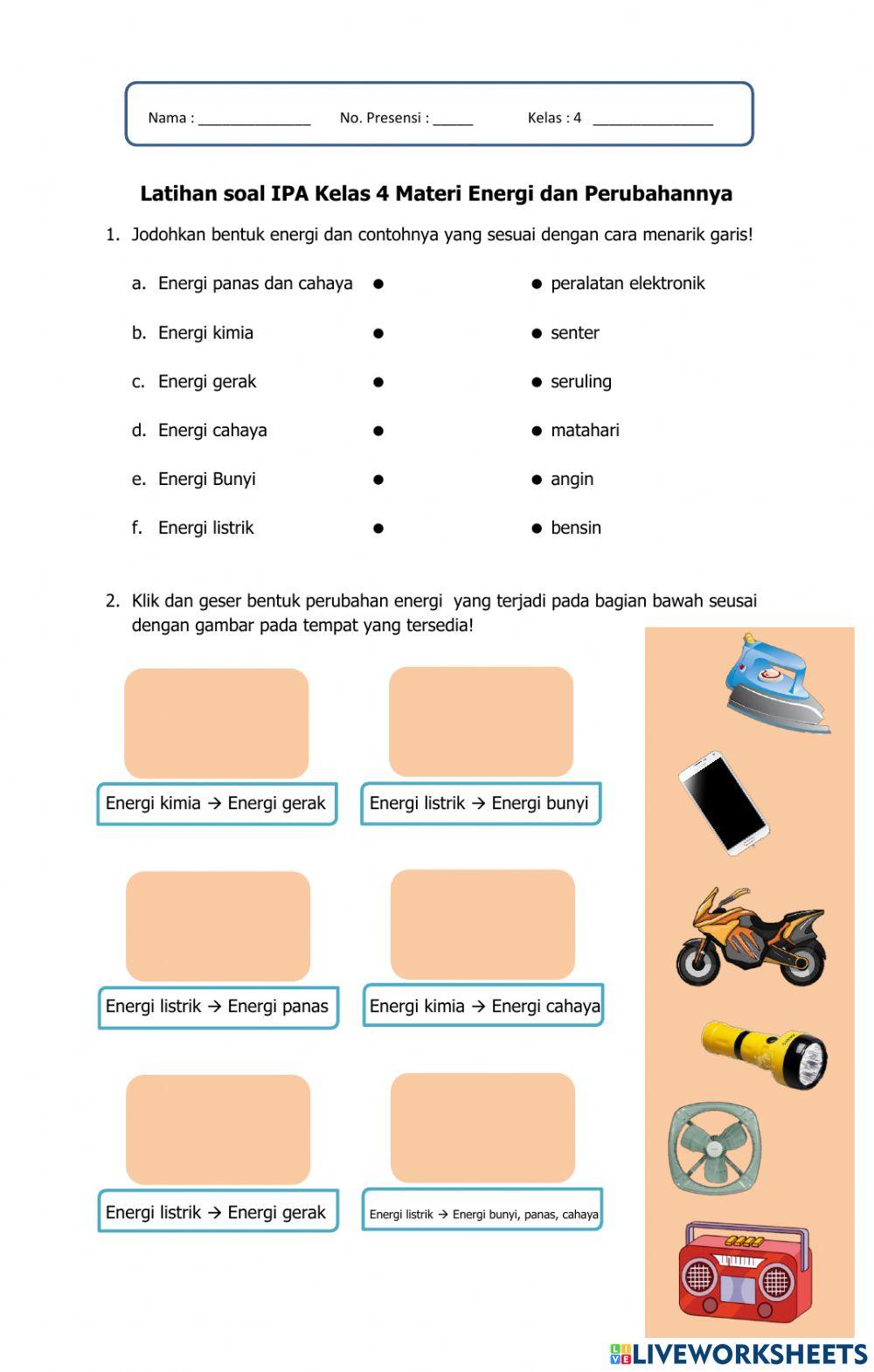 Latihan soal IPA - Energi - Perubahannya 
