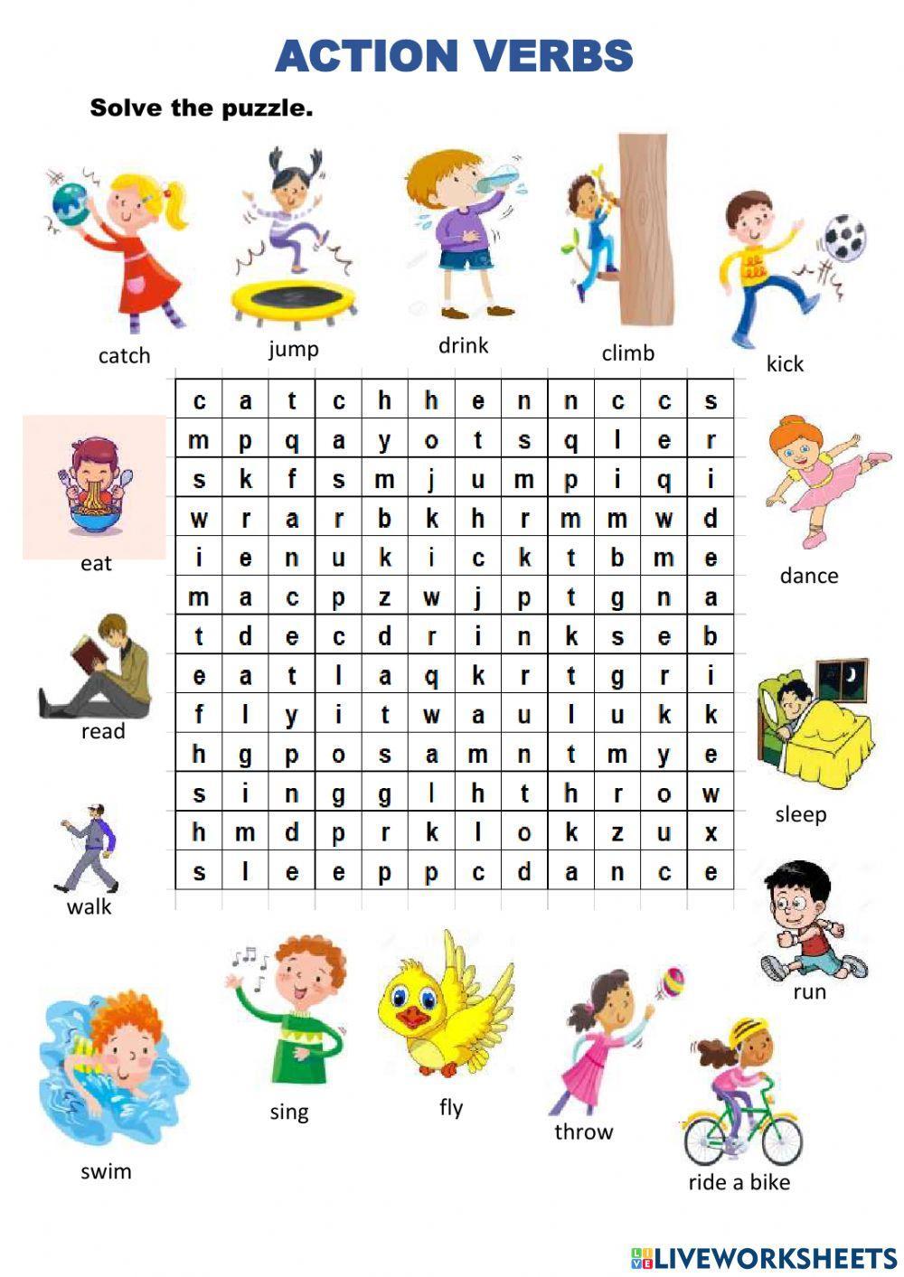 Action Verbs Crossword Worksheets
