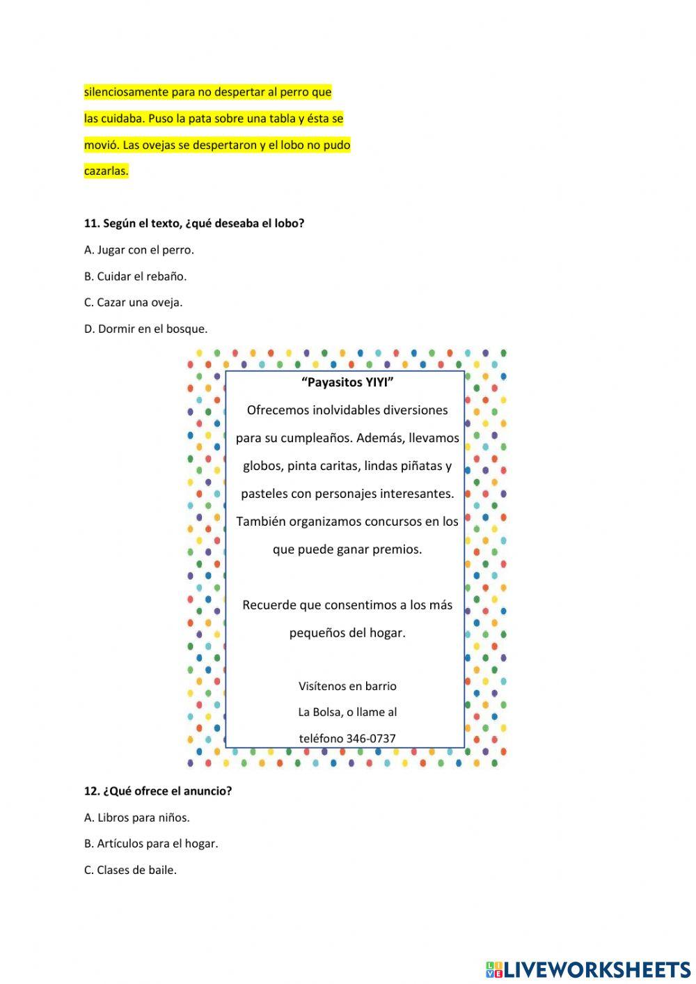 Prueba diagnóstica Español 5to