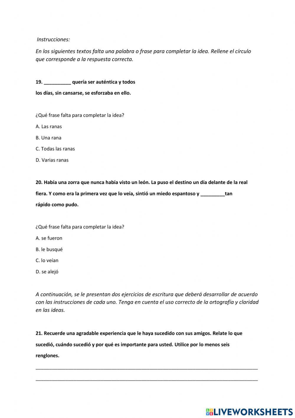 Prueba diagnóstica Español 5to