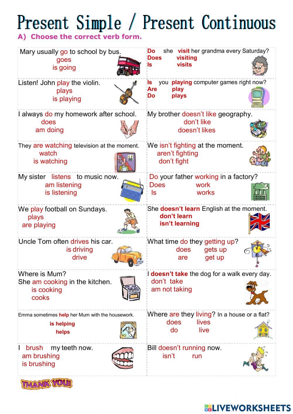 Present continuous and Present simple