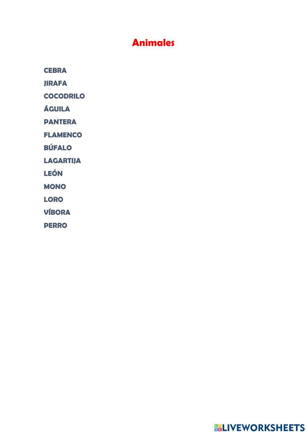 Vocabulario animales en Ingles