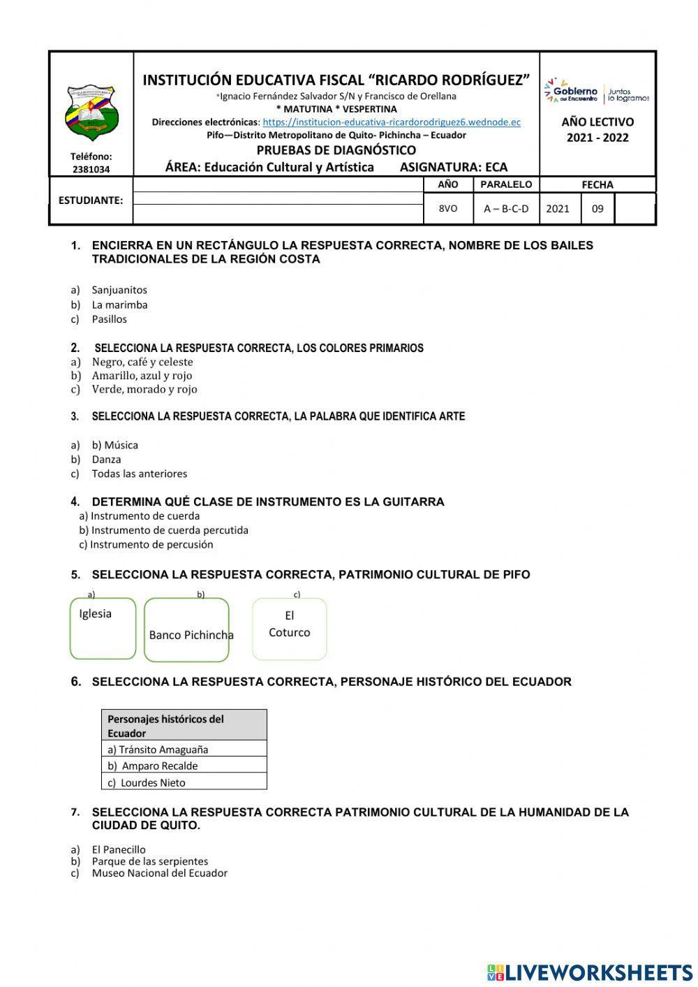 8vo evaluación diagnóstica ECA