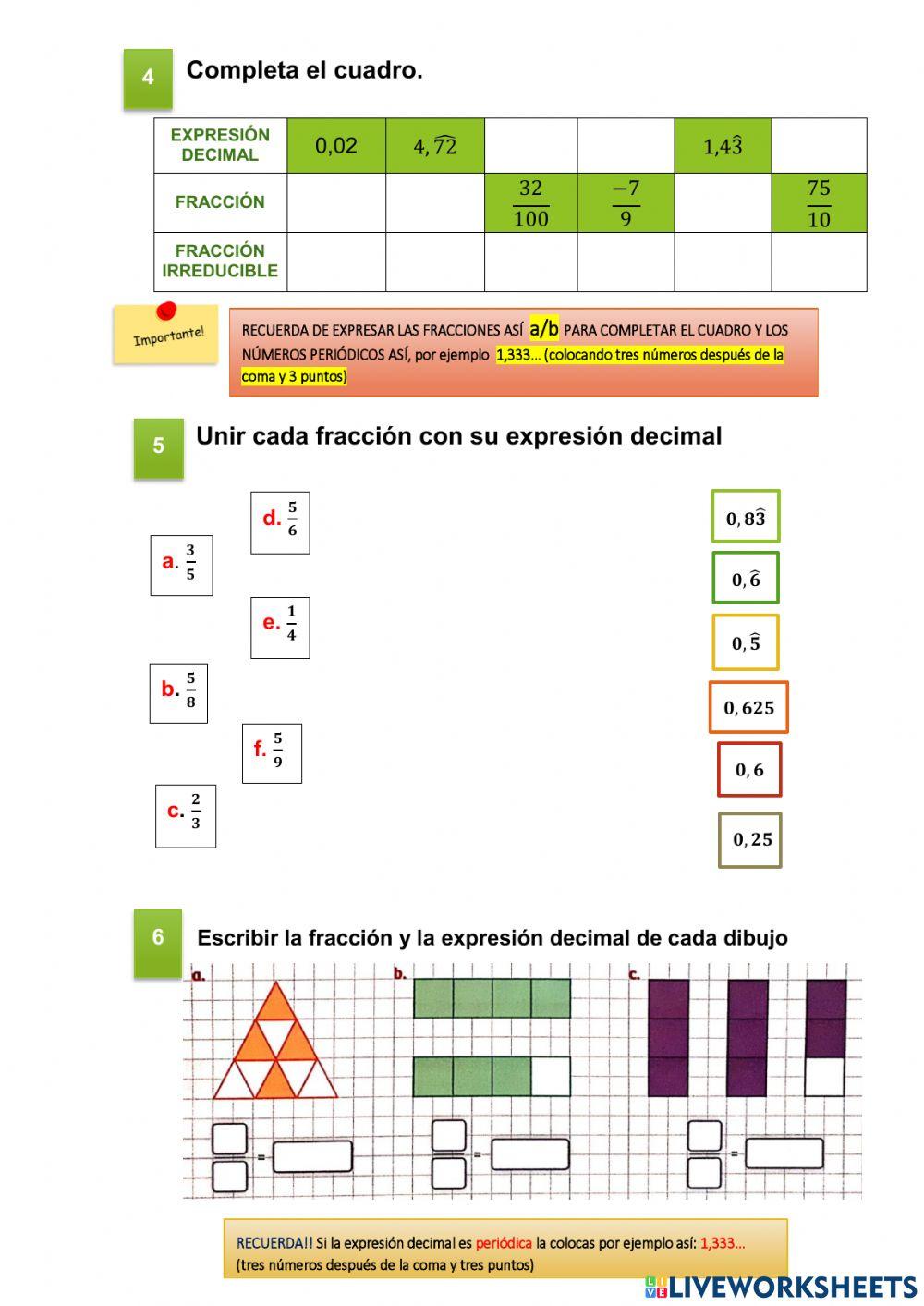 Ficha repaso Números racionales (1ra. parte)