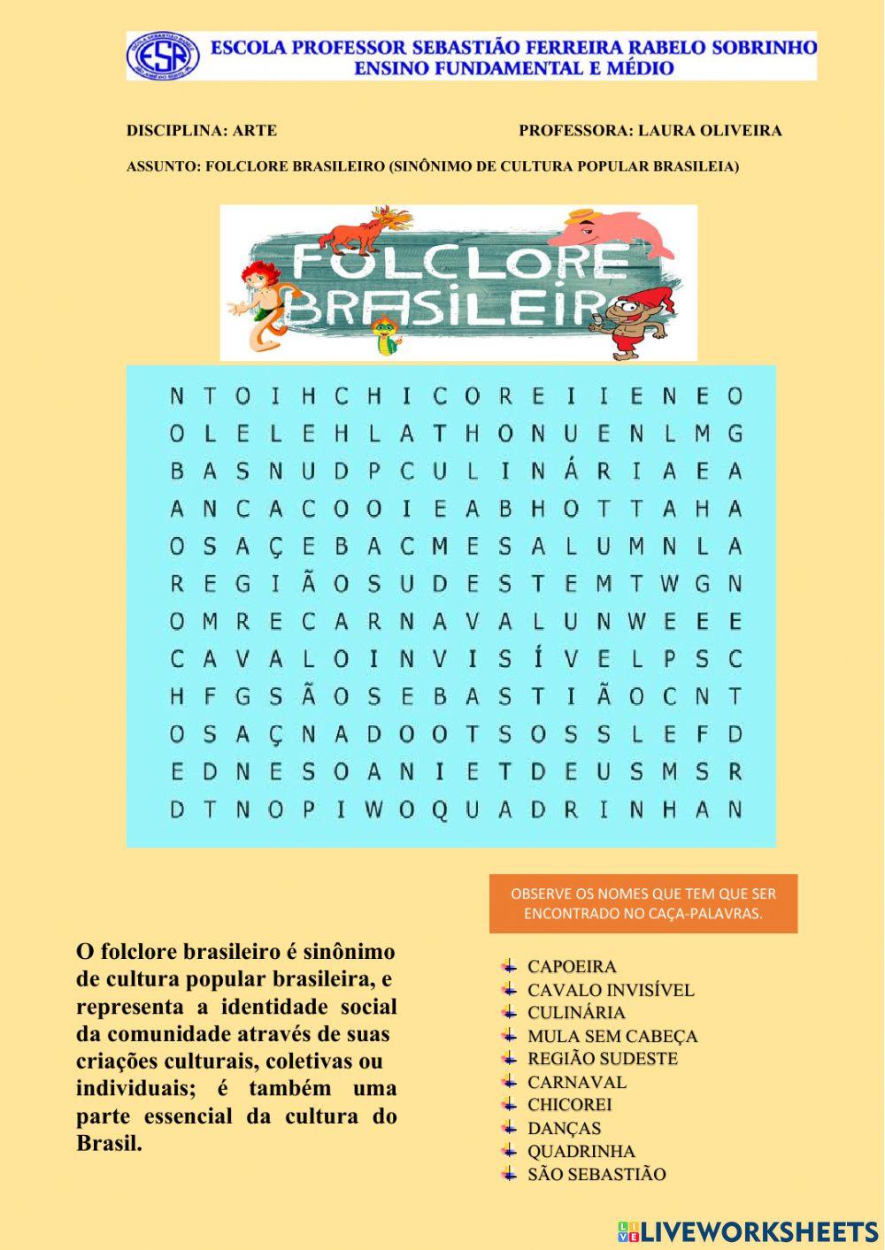 Caça-palavras folclore interactive worksheet