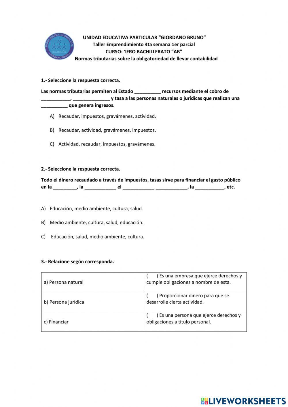 Taller cuarta semana primer parcial