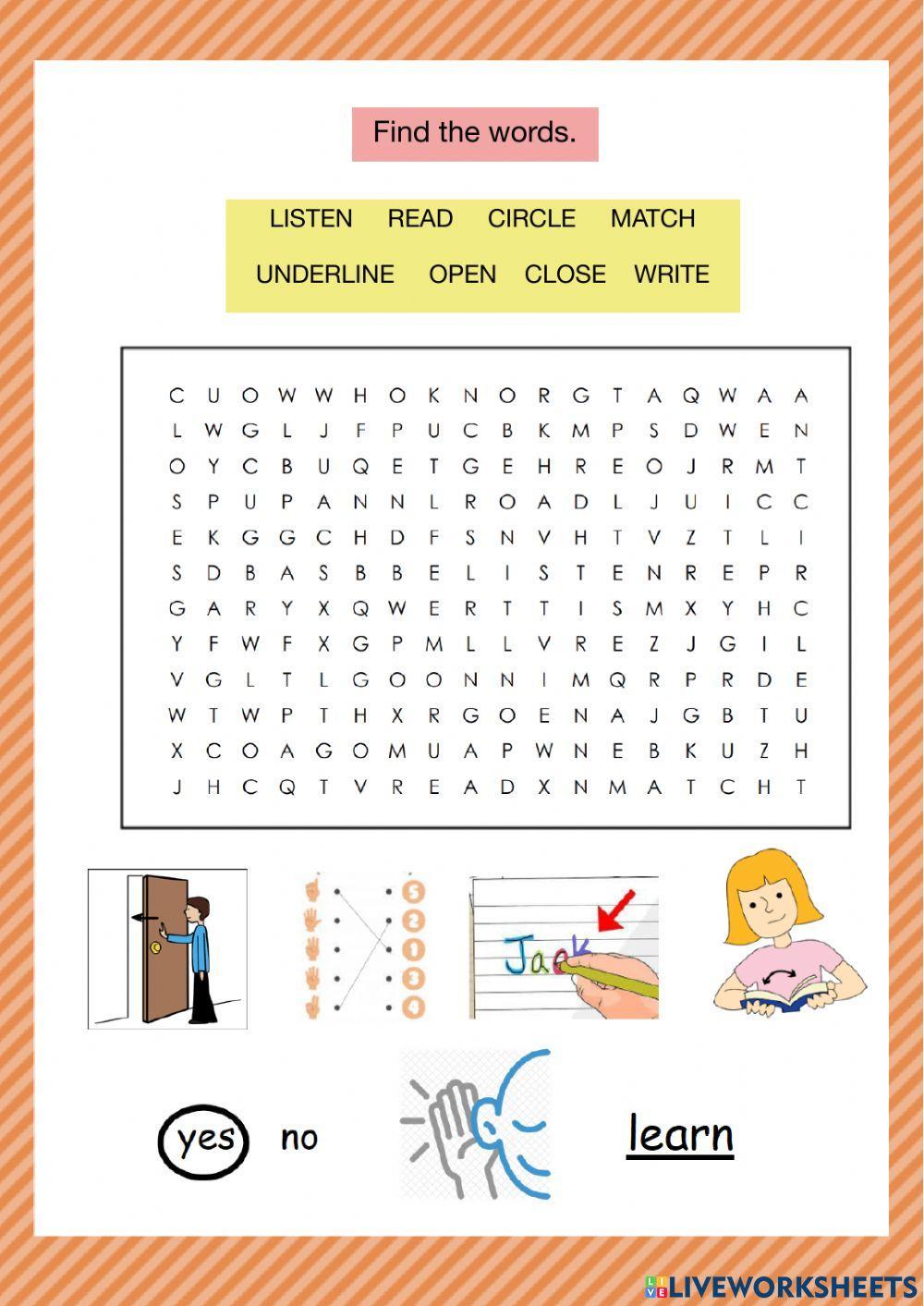 Classroom instructions - Word search