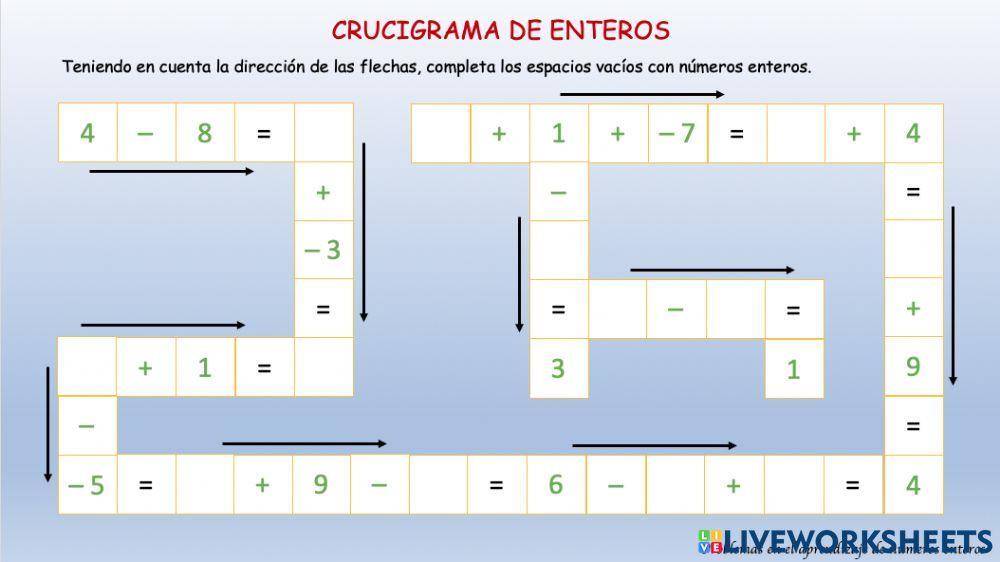 Crucigrama de enteros