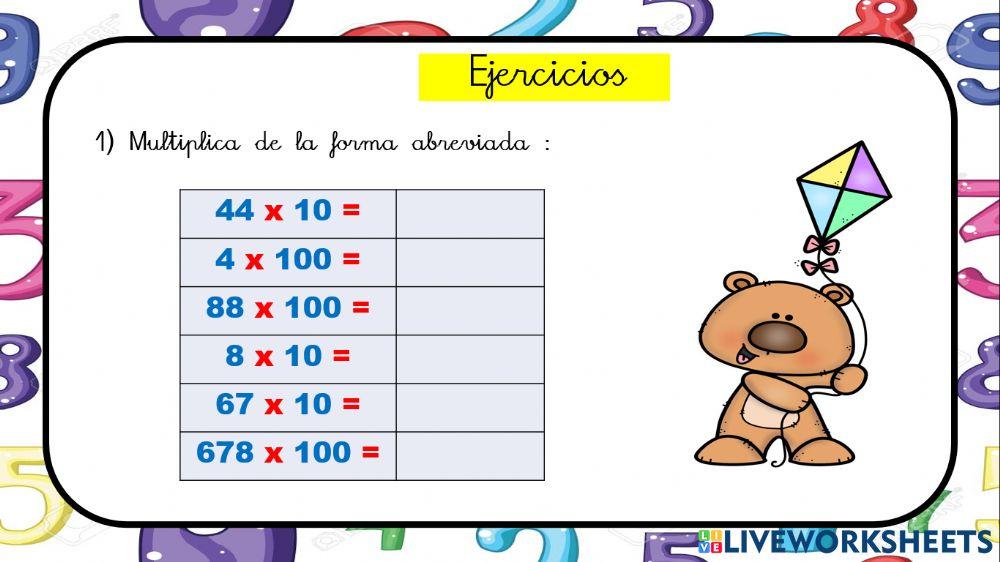 Multiplicación abreviada por 10  y 100