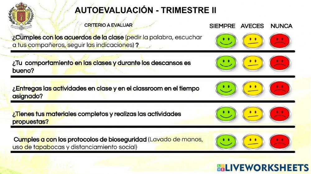 Autoevaluación 2 interactive worksheet | Live Worksheets