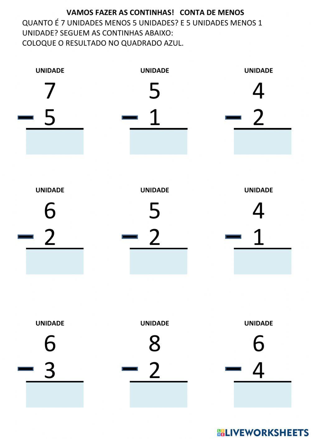 Conta de menos - Subtração