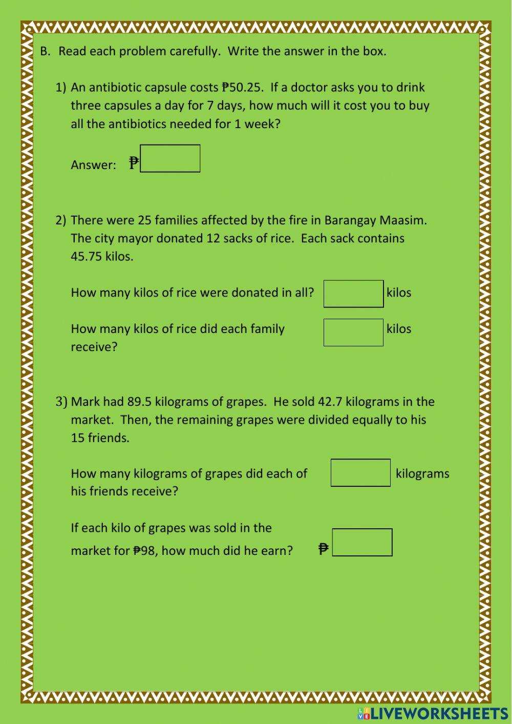 Multiplication - division of decimals
