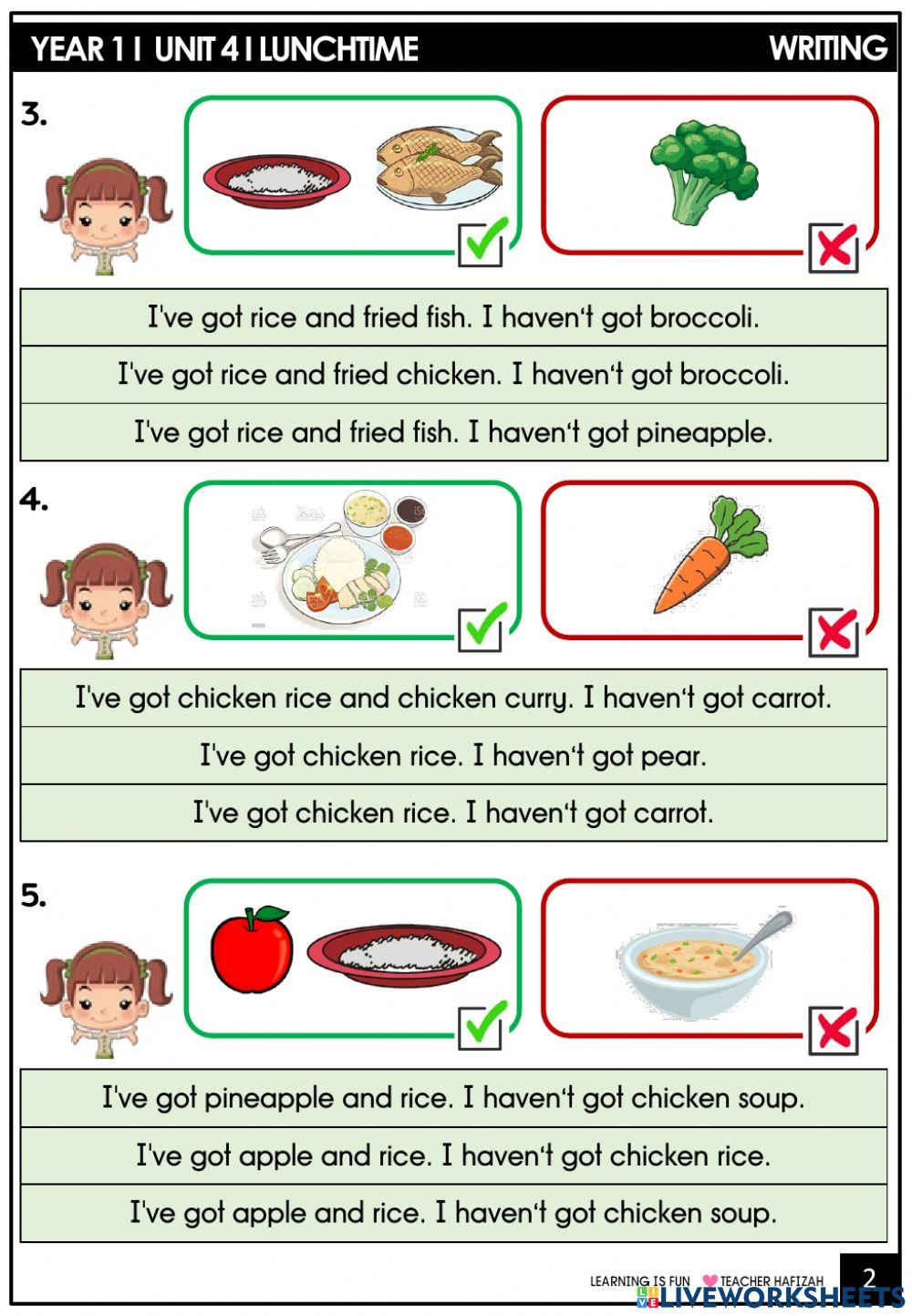 Year 1-lunch time - writing