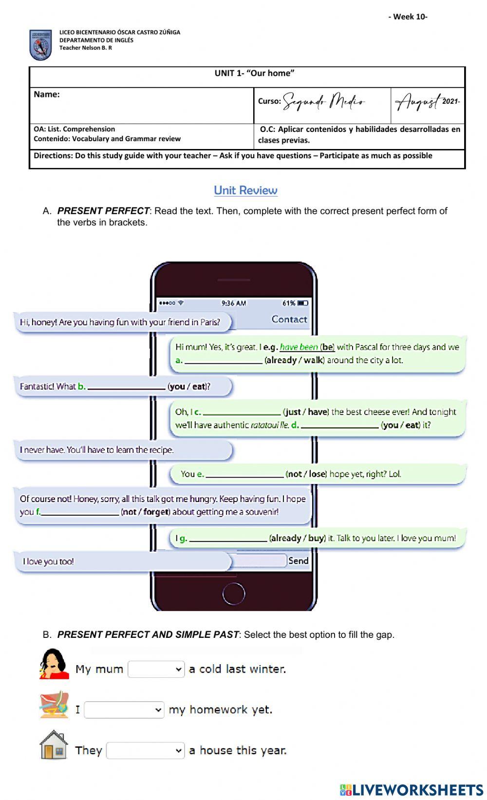 Grammar Review Unit 1 - LOCZ