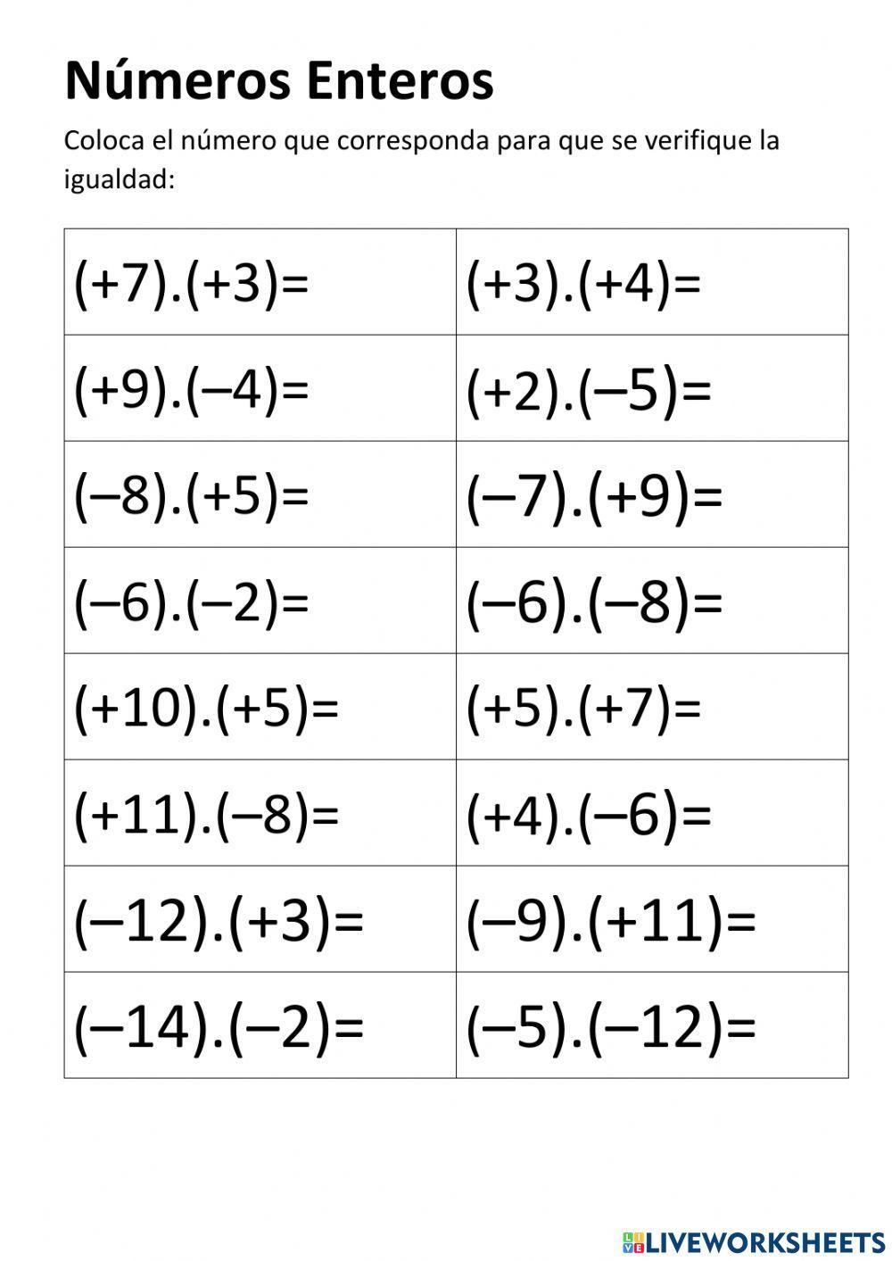 Producto Números Enteros