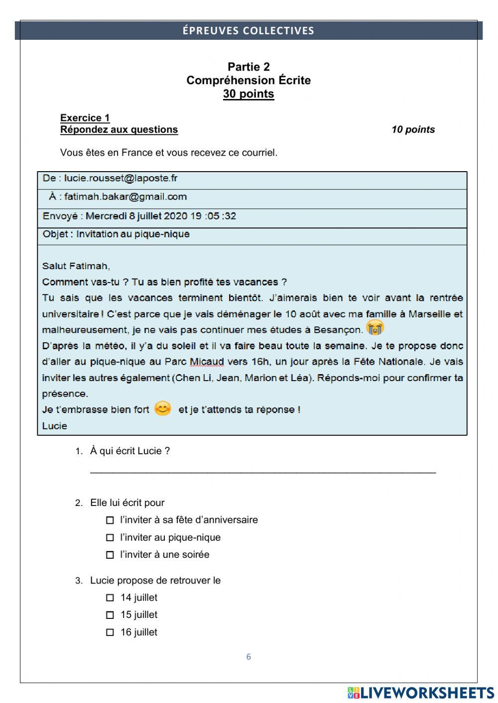 Comprehension Écrite