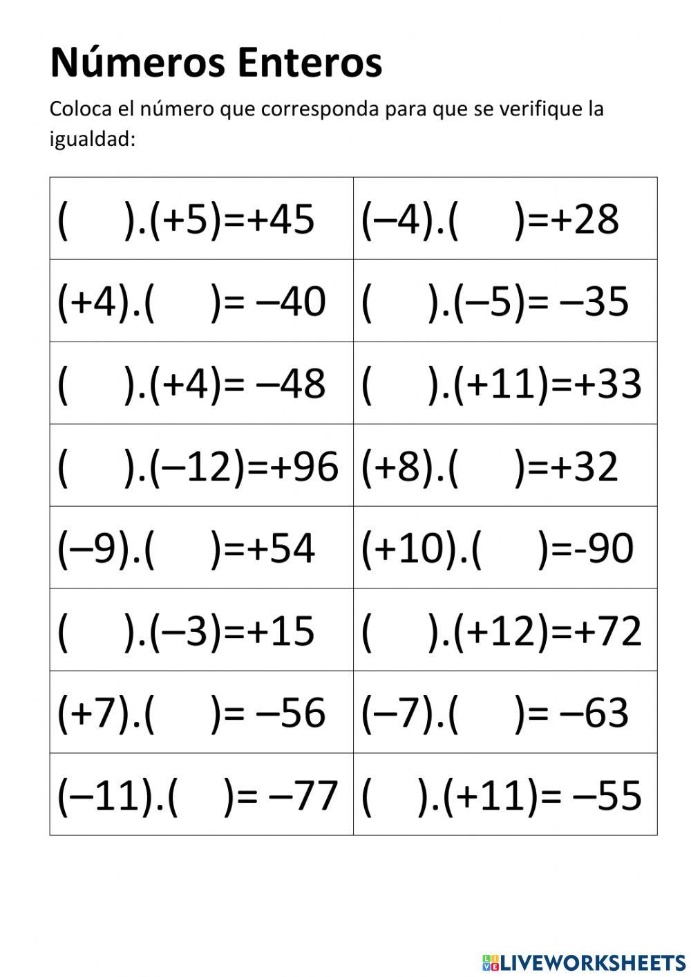 Producto Números Enteros