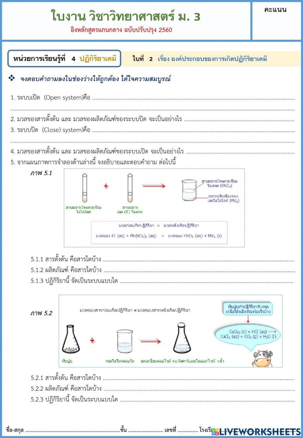 องค์ประกอบของการเกิดปฏิกิริยาเคมี