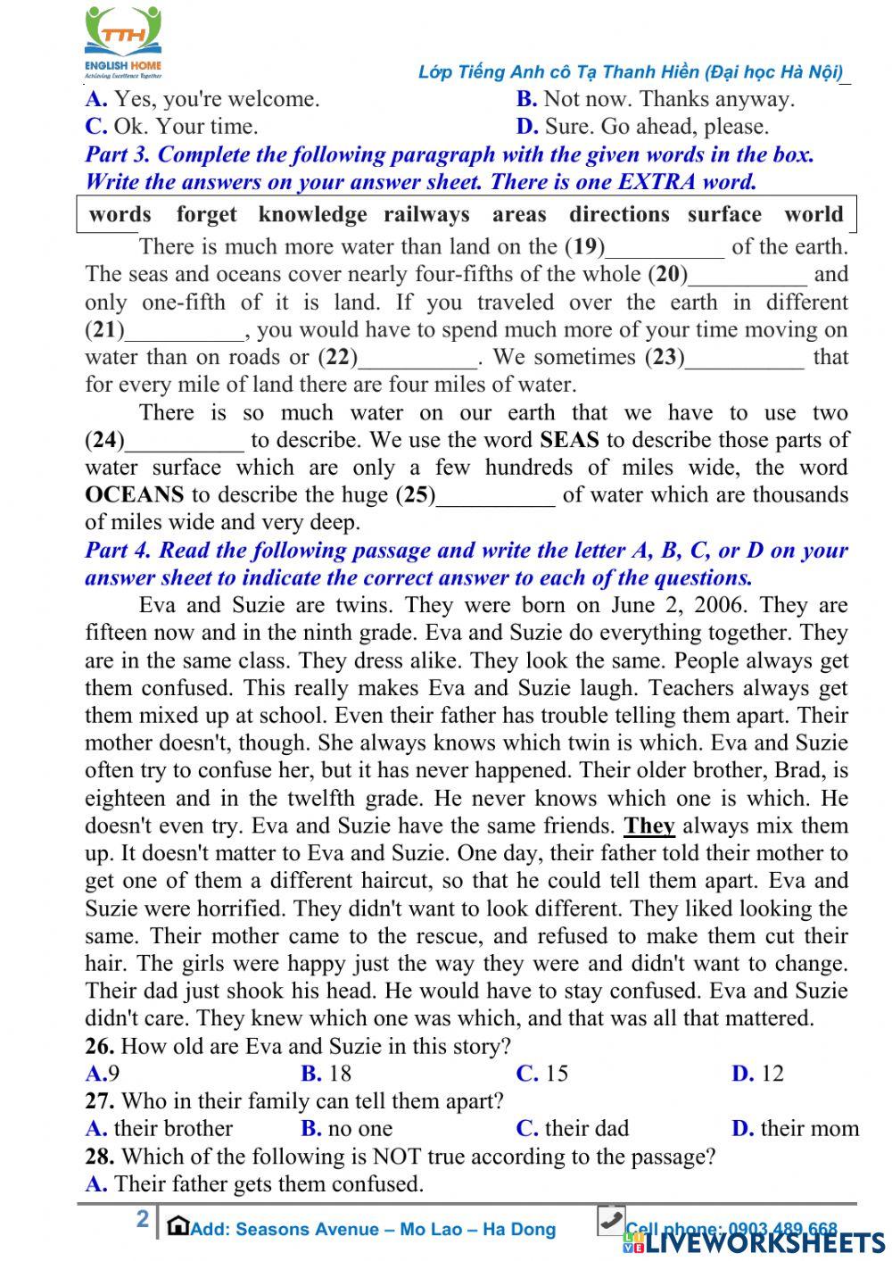 Grammar Test - Grade 9