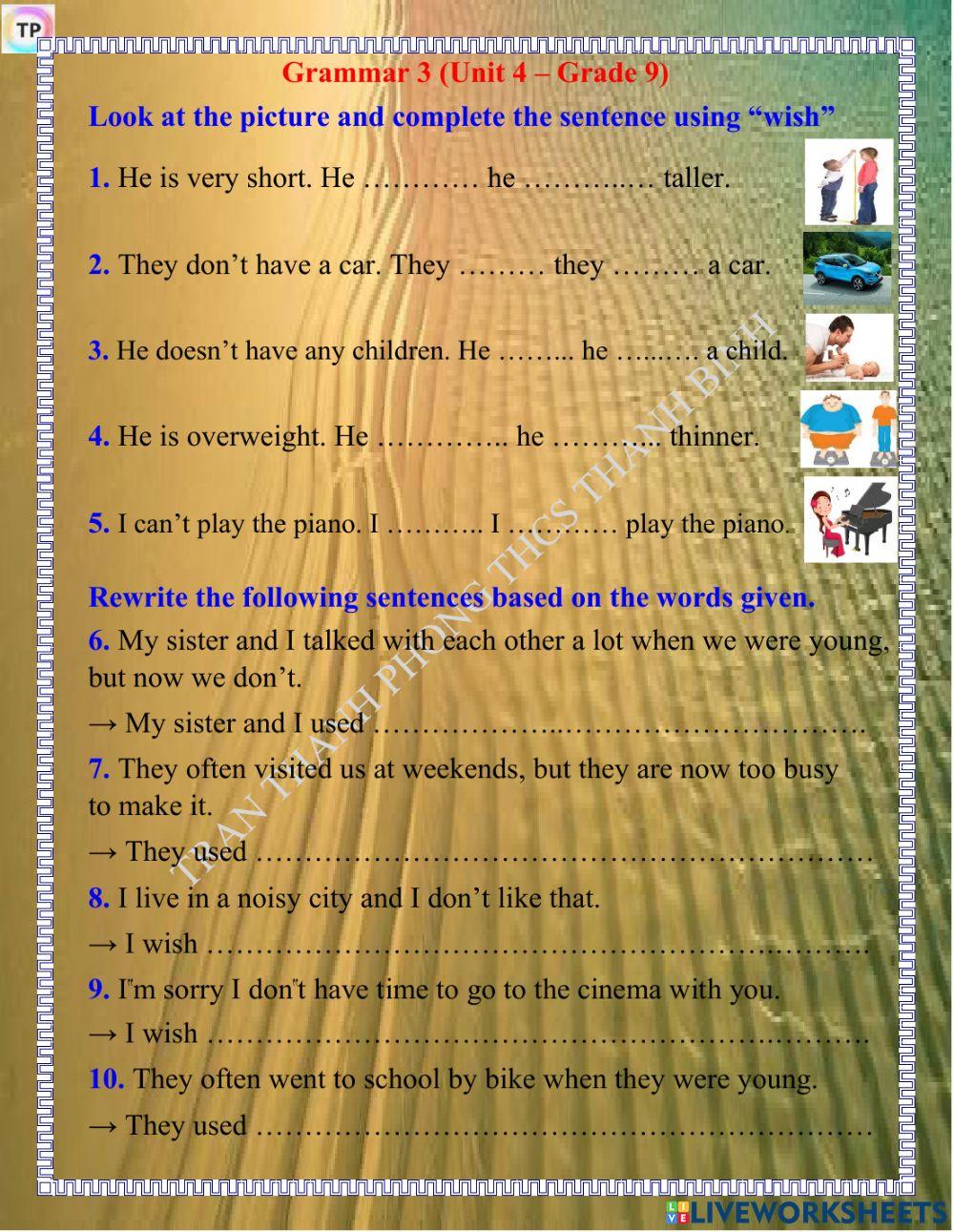 Grammar 3 (Unit 4 – Grade 9)