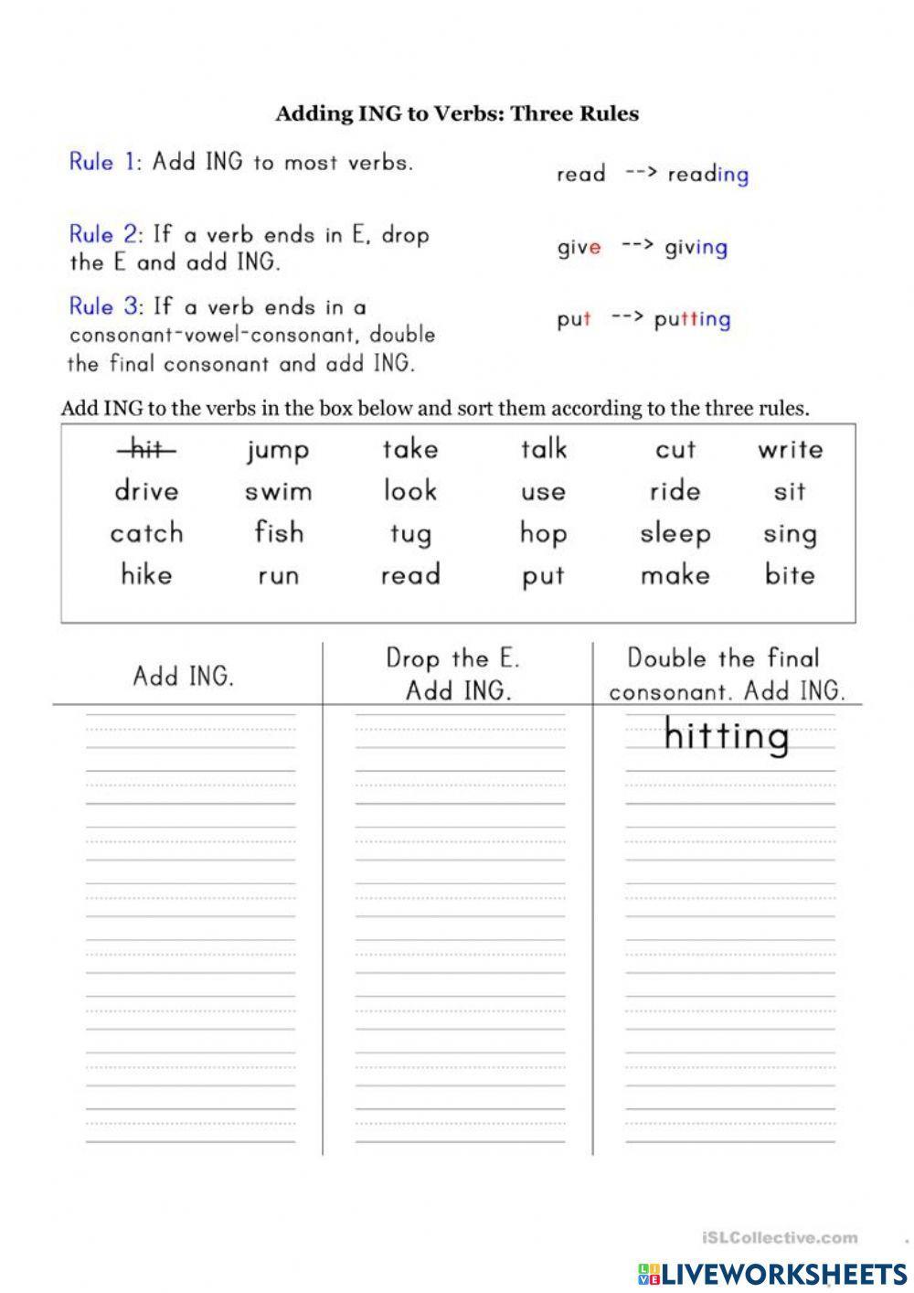Add -ing to verbs rules