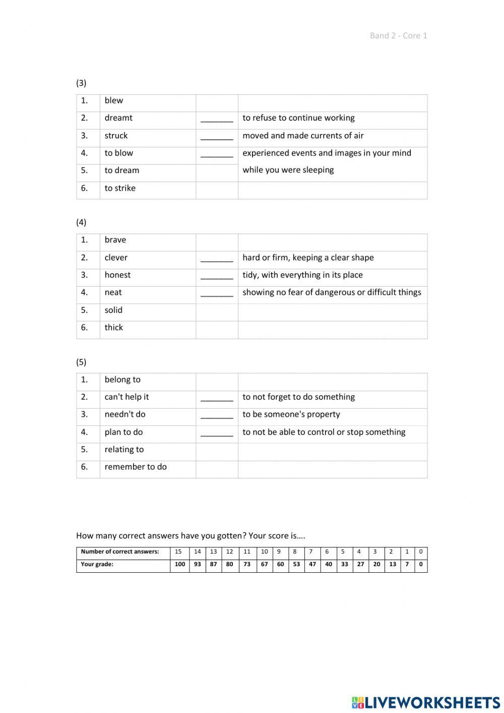 Band 2 (Core 1) - Unit 20 - Test