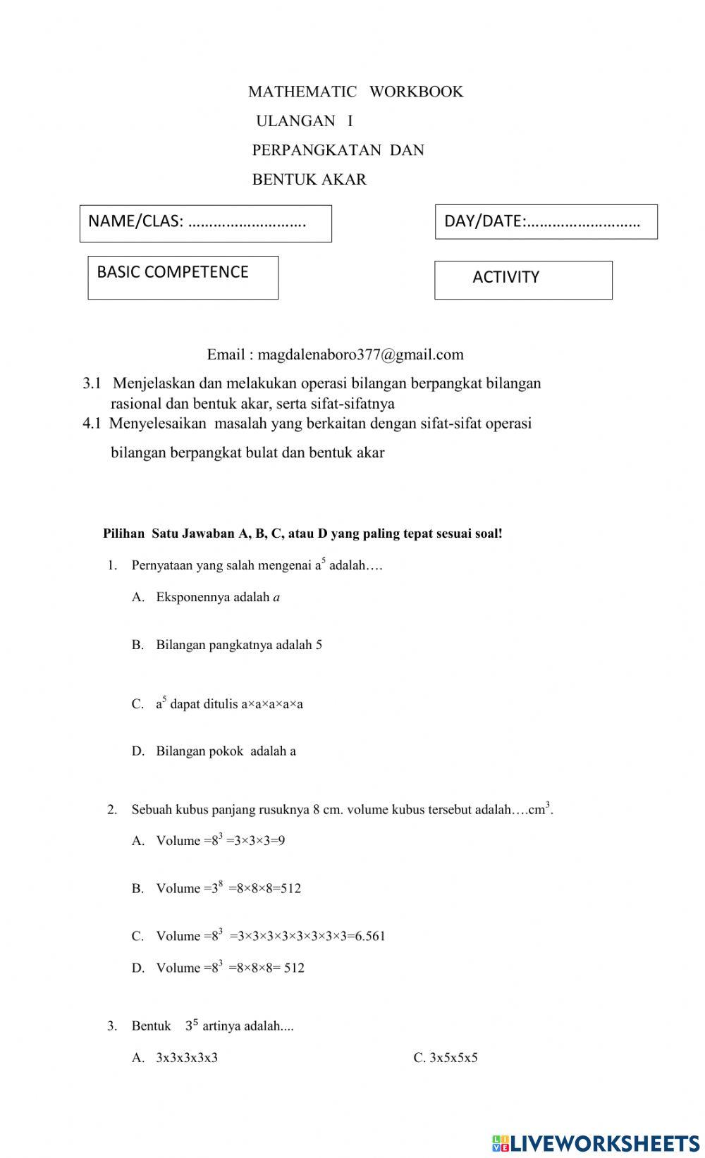 Bilangan Berpangkat Online Worksheet Live Worksheets 41% OFF