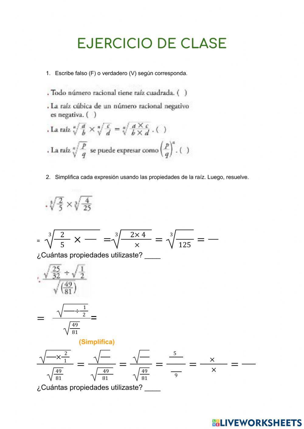 Propiedades de la raíz en números racionales