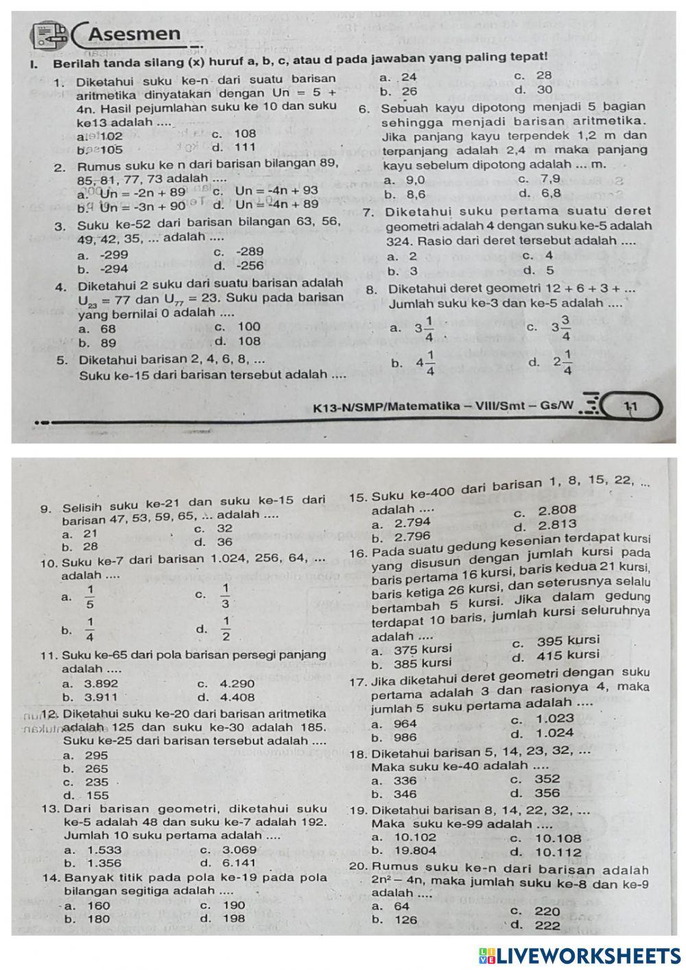Pola Bilangan, Barisan & Deret